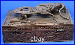 Chinese wood 19th century oriental antique large dragon box