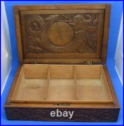 Chinese wood 19th century oriental antique large dragon box