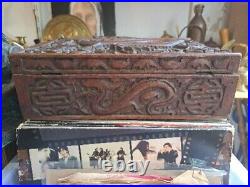 Chinese wood Early 19th century oriental antique large dragon box