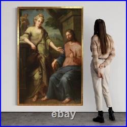 Christ Samaritan woman well antique painting oil on canvas artwork 17th century