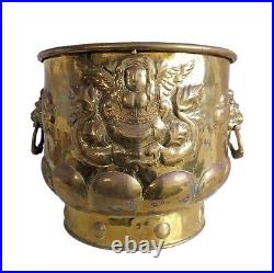 Dutch Brass Log Basket, Large Planter, Repousse, Lion Handles, 19th Century