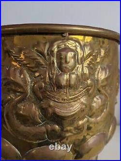 Dutch Brass Log Basket, Large Planter, Repousse, Lion Handles, 19th Century