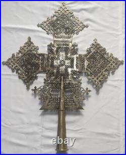 Ethiopian Large Silvered Brass Processional Coptic Cross 19th Century