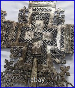 Ethiopian Large Silvered Brass Processional Coptic Cross 19th Century