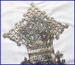 Ethiopian Large Silvered Brass Processional Coptic Cross 19th Century