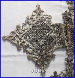 Ethiopian Large Silvered Brass Processional Coptic Cross 19th Century