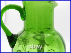 Genuine Antique Large 19th Century Mary Gregory Glass Green Jug Pitcher Vase