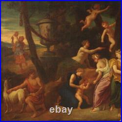 Great mythological painting 17th century antique artwork oil canvas bacchanal
