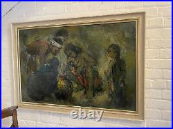 Huge! 133cm Mid Century Oil on Canvas Painting African Tribal Art Signed Antique