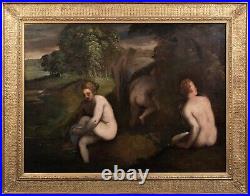 Huge 16th 17th Century Italian Flemish Nude Women Bathing In A Landscape