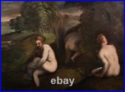 Huge 16th 17th Century Italian Flemish Nude Women Bathing In A Landscape