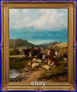 Huge 19th Century Cattle & Sheep Cow Landscape Thomas Sidney Cooper (1803-1902)