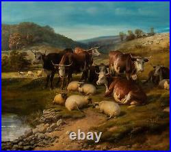 Huge 19th Century Cattle & Sheep Cow Landscape Thomas Sidney Cooper (1803-1902)