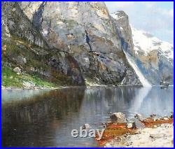 Huge 19th Century Norwegian Fjord Mountain Landscape Norway ADELSTEEN NORMANN