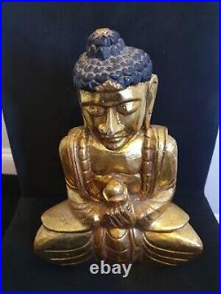 LARGE Antique Gilt Gold wooden Seated Buddha Statue 19th Century