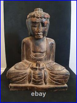 LARGE Antique wooden Seated Buddha Statue 19th Century