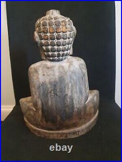 LARGE Antique wooden Seated Buddha Statue 19th Century