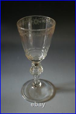 Large 18th Century French Wine Glass With Engraved Bowl