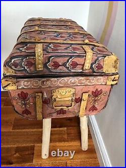 Large 19th Century Antique Metal Trunk Blanket Box Jappanned Travelling Trunks