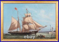 Large 19th Century British Schooner Ship Entering Jersey / Guernsey Harbour Port