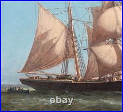 Large 19th Century British Schooner Ship Entering Jersey / Guernsey Harbour Port