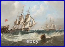 Large 19th Century British Ship A Swell Off The Pier Henry Redmore (1820-1888)