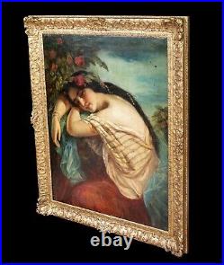 Large 19th Century English Pre-Raphaelite Romantic School Portrait Of A Lady