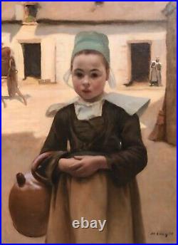 Large 19th Century French Breton Girl Portrait by Maurice GRÜN (1869-1947)
