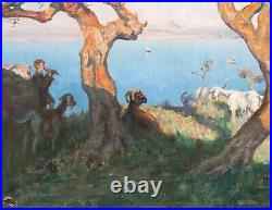 Large 19th Century French Lagoon Etang de Berre Shepherd & Goats by Mary MacEwen