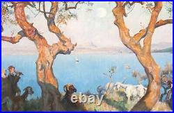 Large 19th Century French Lagoon Etang de Berre Shepherd & Goats by Mary MacEwen