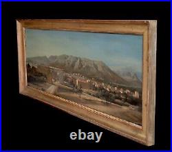 Large 19th Century French View of Toulon Landscape French Riviera Signed