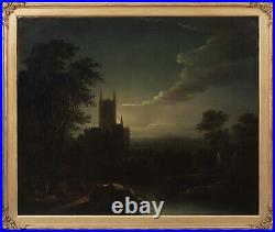 Large 19th Century Moonlit River Cathedral Landscape Henry Pether (1800-1880)