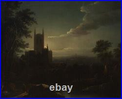 Large 19th Century Moonlit River Cathedral Landscape Henry Pether (1800-1880)