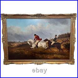 Large 19th Century Sporting Hunting Charging Scene Oil Painting By Thomas Smythe