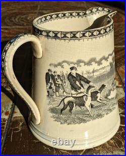 Large 19th Century Staffordshire Pearlware Jug Hunting Pitcher Victorian Antique