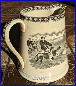 Large 19th Century Staffordshire Pearlware Jug Hunting Pitcher Victorian Antique