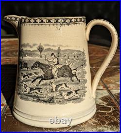 Large 19th Century Staffordshire Pearlware Jug Hunting Pitcher Victorian Antique