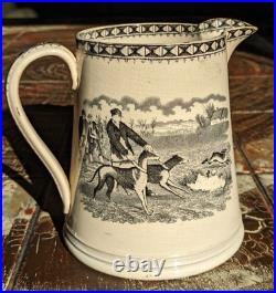 Large 19th Century Staffordshire Pearlware Jug Hunting Pitcher Victorian Antique