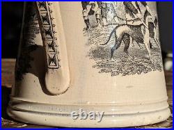 Large 19th Century Staffordshire Pearlware Jug Hunting Pitcher Victorian Antique