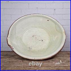 Large Antique 19th Century Terracotta Cream Glazed Dairy Bowl / Pancheon