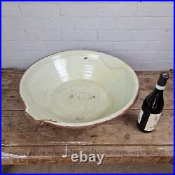 Large Antique 19th Century Terracotta Cream Glazed Dairy Bowl / Pancheon