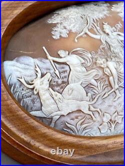 Large Antique 19th Century Victorian Grand Tour Cameo Framed Diana The Huntress