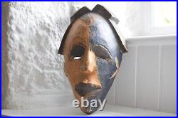 Large Antique African Mask, Carved Wood and Decorated, Early 20th Century