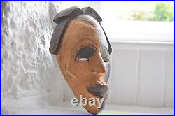 Large Antique African Mask, Carved Wood and Decorated, Early 20th Century