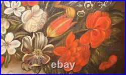 Large Antique Early Italian Floral Still Life Oil Painting- Circa 18th Century