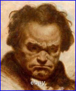 Large Antique German Composer Portrait Of Ludwig Van Beethoven (1770-1827)