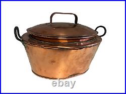 Large Copper Fish Kettle With Lid 19th Century Antique Length 37cm