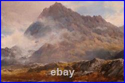 Large Fine Antique 19th Century Oil Painting Welsh Mountain Landscape Snowdonia