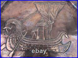Large Hammered Copper Arts & Crafts Norman X. Century Viking Long Boat Antique