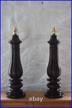 Large Pair of Late 19th Century Turned Mahogany Table Lamps, Antique Lighting